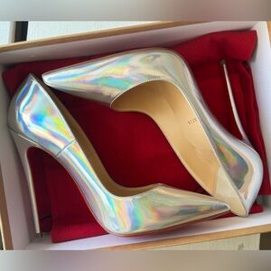 NWT Christian Louboutin So Kate 120 Silver Specchio Laser Pumps